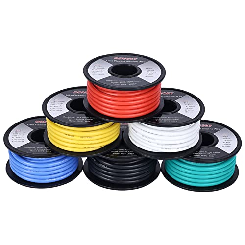 12 AWG Silicone Wire 60FT, Ultra Flexible 12 Gauge Stranded Automtive Wire 6 Colors (Red, Black, White, Blue, Yellow, Green Each 10FT) 12AWG Tinned Copper Wire for Battery