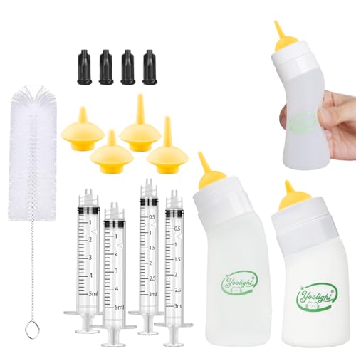 Kitten and Puppy Bottle Feeding Kit,Kitten Silicone Bottles,Replaceable teats Mini and Syringes for Pet Dog Puppy Kitten and Small Baby Animals (Yellow)