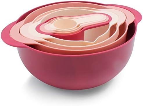COOK WITH COLOR 8 Piece Nesting Bowls with Measuring Cups Colander and Sifter Set - Includes 2 Mixing Bowls, 1 Colander, 1 Sifter and 4 Measuring Cups, Rose