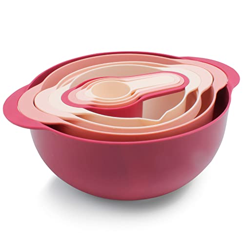 Cook With Color 8 Piece Nesting Bowls With Measuring Cups Colander And Sifter Set - Includes 2 Mixing Bowls, 1 Colander, 1 Sifter And 4 Measuring Cups, Rose #TOP1