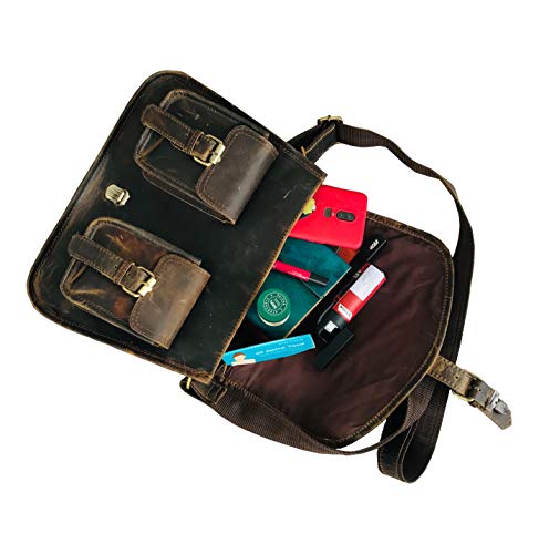 Ruzioon- Buffalo Leather Crossbody Purse For womens | Vintage look | Handcrafted Artistry | Genuine Leather Satchel | Adjustable Strap | Multiple Compartments | External Zipper Pocket | 12" x 10" x 4"4