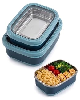 Lille Home Stainless Steel Food Containers with Lids, 47oz+30oz+16oz Item Highlight: Leakproof Metal Bento Box,Reusable Stainless Steel Food Storage Containers Snack Box for Picnics, Travel- Dark Blue