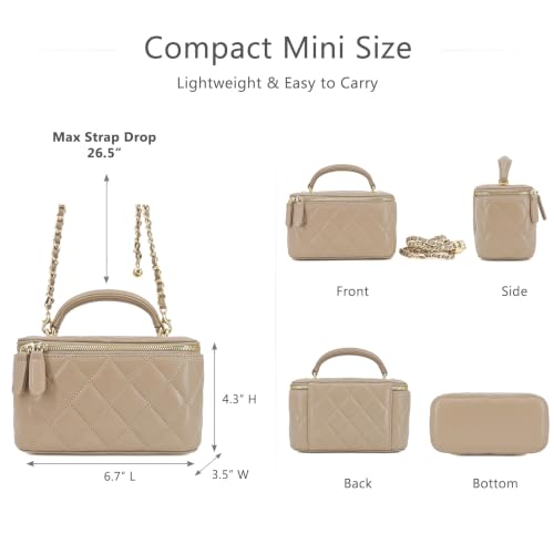 Image of M-ioi-M Small Genuine Leather Purse Quilted Crossbody Bag for Women, Mini Top-Handle Shoulder Handbag w /Gold Chain Strap