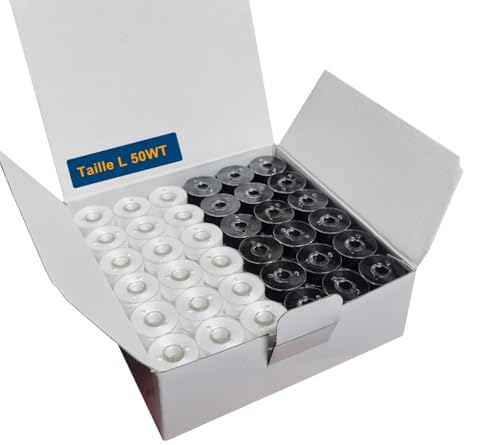 HimaPro 144 bobines pré-enroulées noires et blanches pour machines à coudre et à broder type L face plastique poids 50