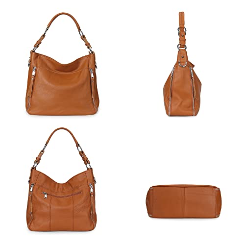 Image of YALUXE Women's Real Leather Shoulder Bags Hobo Handbag Purse Crossbody Bag | Soft Genuine Leather, Convertible, Cross-body Bag, Multiple Pockets, Large Capacity, Medium Size