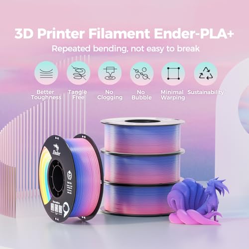 Image of Creality 3D Printer Filament 1.75mm, Rainbow Upgrade PLA+ Filament Strong Toughness No-Tangling Vacuum Packaging 3D Printing Filament Fit Most 3D Printers, 1kg Spool, Accuracy + /- 0.02mm, Multi-Color