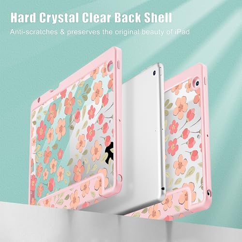 May Chen for iPad 9th Generation with Pencil Holder, iPad 8th/7th Gen Case 10.2-inch, [Penceil Holder] Trifold Stand Auto Wake/Sleep Clear TPU Protection Back Cover, Pink Small Flowers by May Chen - Image 4