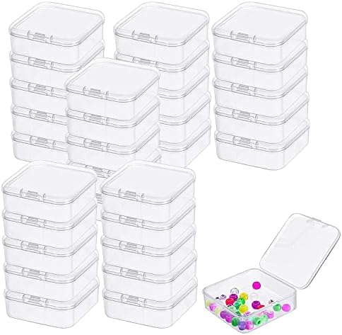 LJY Lot De 60 Mini Boîtes De Rangement Carrées En Plastique Transparent Avec Couvercles Pour Petits Objets Et Autres Projets D'artisanat ( Transparent, 65 X 65 X 35 Mm