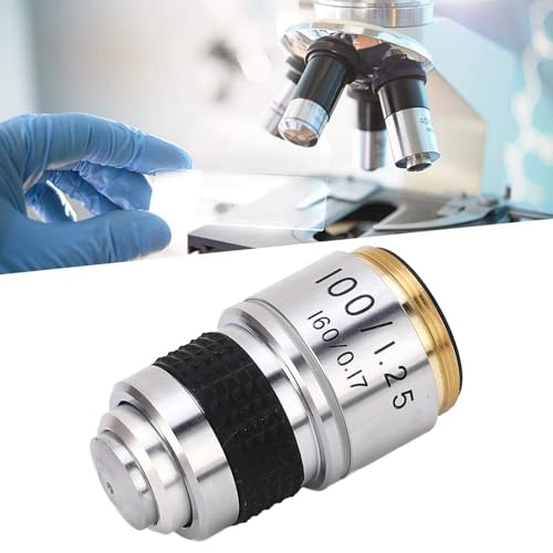 Hilitand 100X Microscope Objective, Brass Aluminum Alloy Material, Microscope Lens
