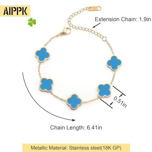 Image of AIPPK 18K Gold Plated Clover Lucky Bracelet for Women White /Black /Red /Green Flower Four Leaf Link Bracelets Trendy Jewelry Gifts for Women