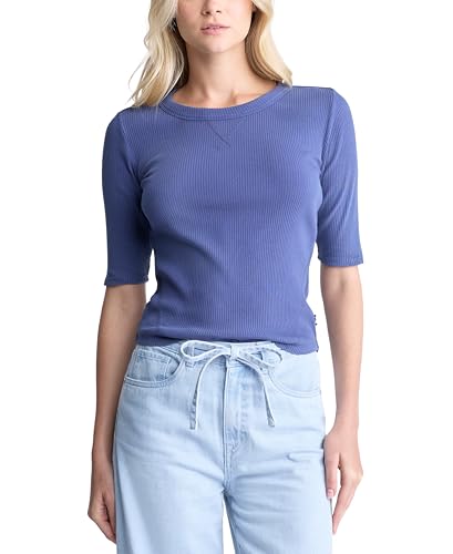Buffalo David Bitton Women's Tabbey Crew Neck Elbow Sleeve Top, Skipper Blue, Medium