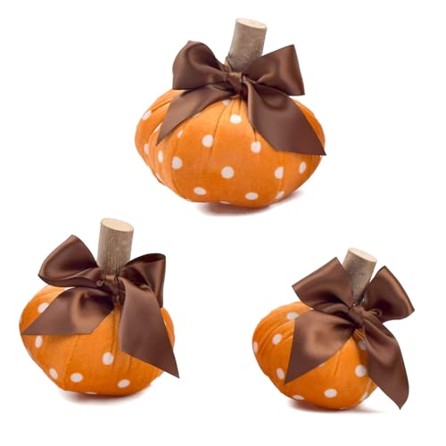 KHZen Récolte Festivals Decorative Tissu Pumpkin Figurines Ensemble 3 Points en Faux Tissu Ornements Citrouille Décoration d'halloween