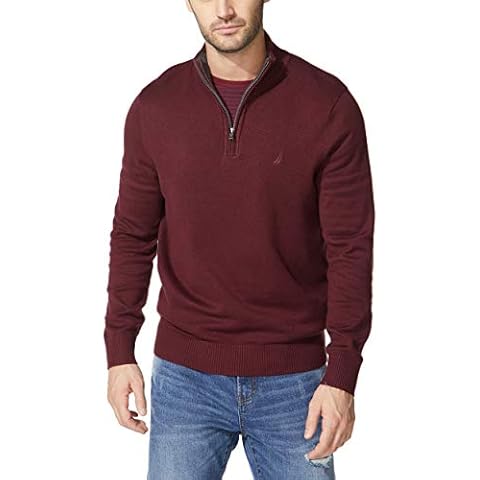 Nautica mens Nautica Men's Quarter-zip Sweater, Royal Burgundy, Large US Cover