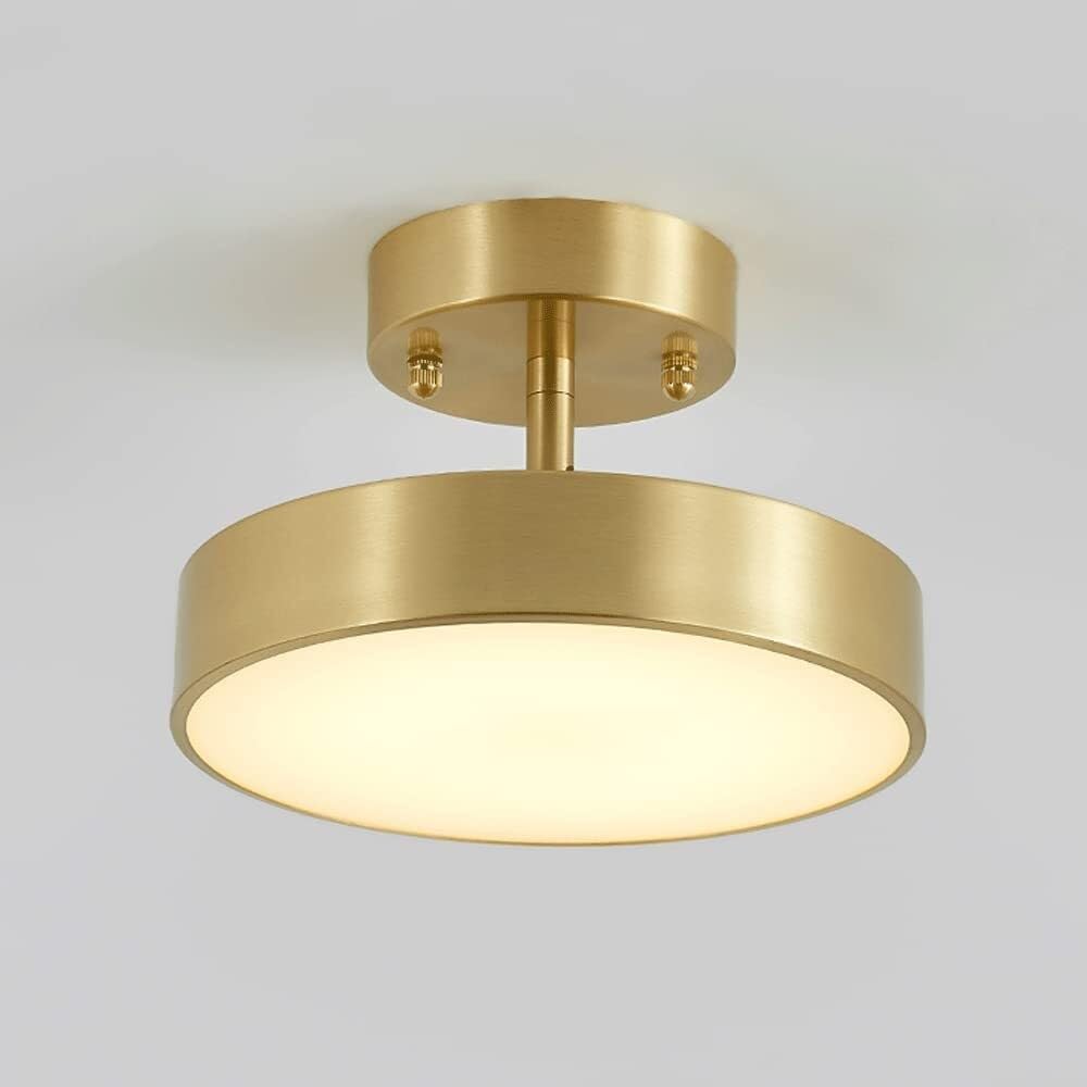 Hertl Luxury Farmhouse Bar LED Flush Mount Ceiling Light Mini Close to Ceiling Light Brass Finish Mid Century Ceiling Light Small Semi-Flush Mount Ceiling Lamps for Kitchen Bedroom Hallway(Color:Gold