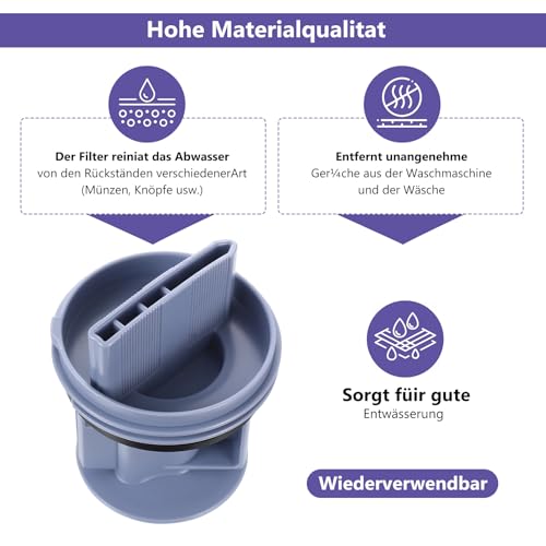 Flusensieb 00647920 kompatibel mit Bosch Siemens Constructa Neff Waschmaschine Waschtrockner Ersatzteil Filtersieb Ablaufpumpe Ø 64 mm blau mit Dichtung POM Kunststoff