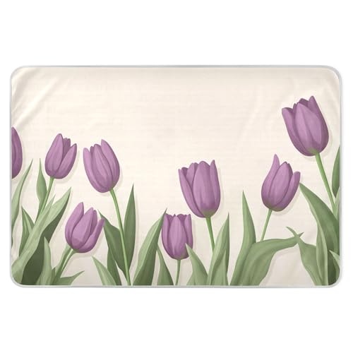 Takiito Purple Tulips Bed Pad Reusable Bed Underpad Washable Waterproof Leak-Proof Quick Dry Incontinence Pee Pad for Toddlers Kids Adults Pets 34x52 in