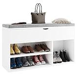 GarveeLife Vielseitige Schuhbank Mit Sitzkissen 2 Stufiges Offenes Schuhregal, Praktischer Stauraum Gepolsterte Holzbank Flur, Schlafzimmer Oder Wohnzimmer Ideal Als Sitzbank Und Schuhablage