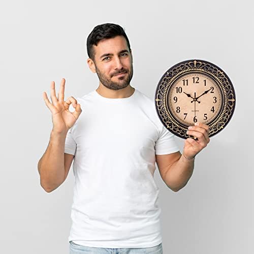 Vintage Wall Clocks for Living Room Decor, 12 in Small Kitchen Wall Clock Battery Operated, Silent Rustic Retro Mid-Century Decorative Wall Clock for Office/Bathroom/Bedroom, Black Golden 9 41aCV+fDYRL. AC