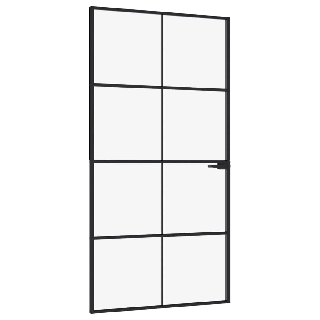 Porte Intérieure en Verre, Porte Vitrée pour Cuisine Salle de Bain Porte d'intérieur Noir 102x201,5 cm Trempé verre aluminium fin