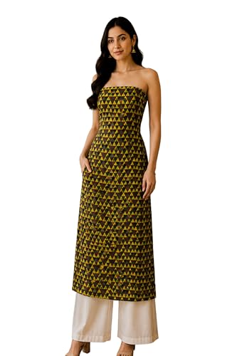 Image of Ethnics of Kutch Womens's Ajrakh Modal Silk Natural Dye Hand Block Print Unstitched Kurta Fabric