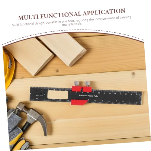 jojofuny Professional T-shaped Woodworking Scribe Ruler Layout Tool for Precision Measuring Marking and Carpentry Metric Scales Compact Red Design - Image 3