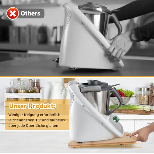 Gleitbrett Kompatibel mit Thermomix TM6 / TM5, Premium Bambus Brett für Thermomi mit Rollen, Leicht Gleitendes mit Handgriff, Schnelles Bewegen Rollbrett für Thermomi Vorwerk Küchenmaschine