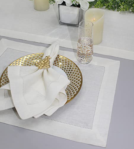 Linen Placemats - Set Of 4 Ivory Placemats With Hemstitch Detail - Hand Crafted Pure Linen Fabric Placemats - Everyday Casual Formal Holiday Dining Table Neutral Kitchen Linen -14X19- Cotton Craft #TOP5