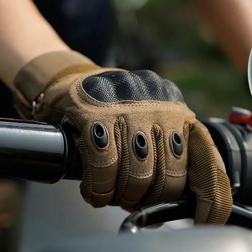 MVPTOO Motorcycle Tactical Gloves for Men - Touchscreen, Hard Shell & Palm Padding for Airsoft Paintball Hunting Hiking Camping Climbing Sports Cycling Gloves Brown S