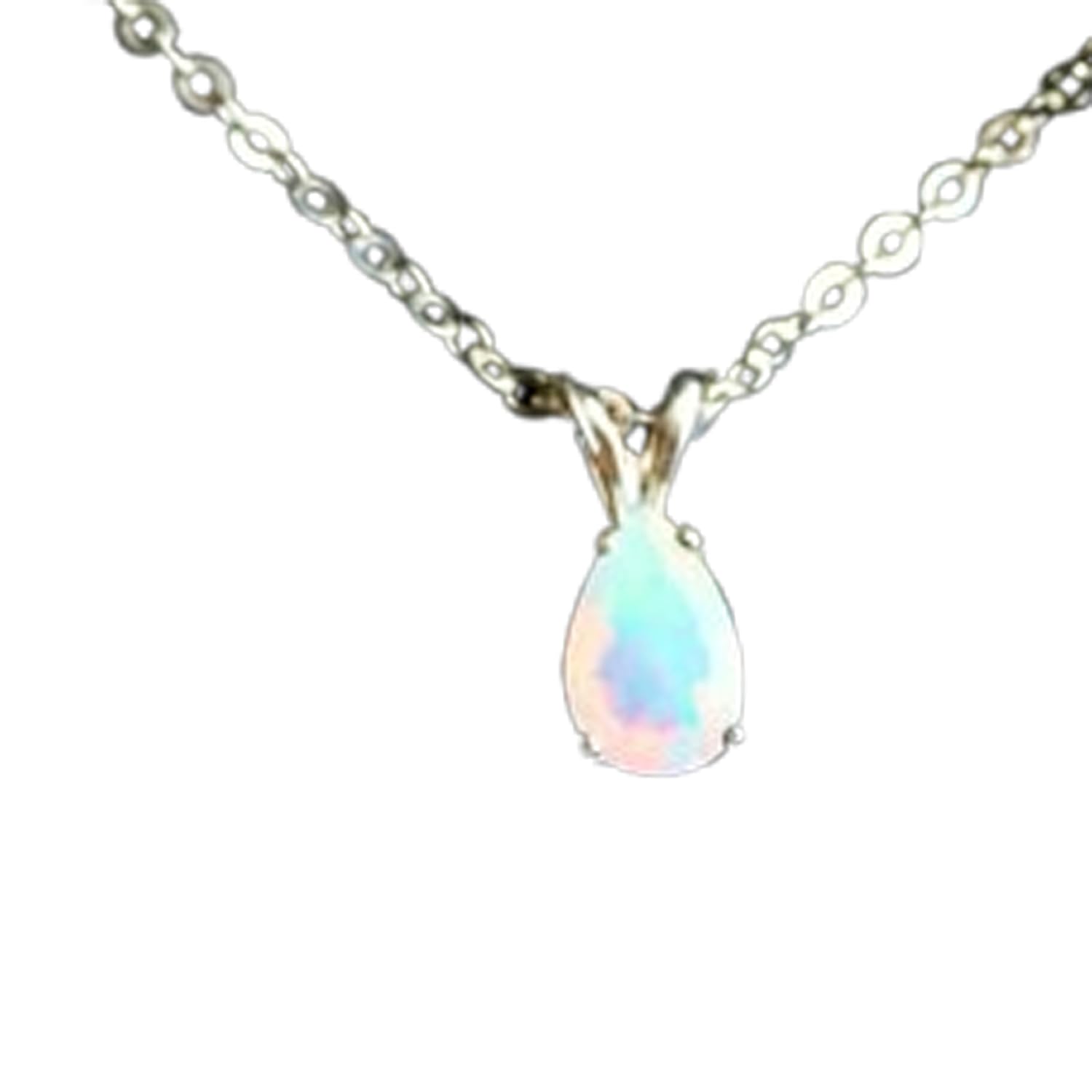Collier opale éthiopienne naturelle bleu poire chaîne argent 45cm - 5