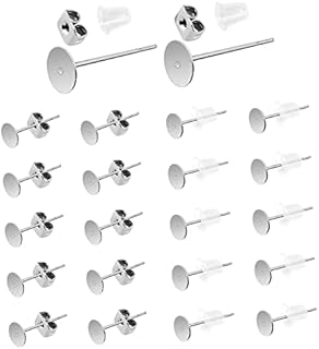 AIEX 500pcs Earrings Posts and Backs Set, Including 200pcs Stainless Steel Earrings Posts Flat Pad, 200pcs Butterfly Earring Backs, 100pcs 4mm Silicone Bullet Earring Backs for Studs for DIY Making