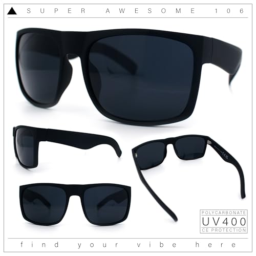 Mens Rectangular Matte Black Gangster Oversize Plastic Sport Sunglasses4