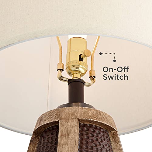 John Timberland Parker Rustic Farmhouse Table Lamps 28.5" Tall Set Of 2 With Usb Port Hammered Oil Rubbed Bronze Wood Accents Oatmeal Tapered Drum Shade For Living Room Bedroom Bedside #TOP5