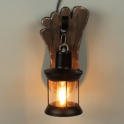 Aplique de pared vintage de madera y cristal con portalámparas E27 para decoración de interiores