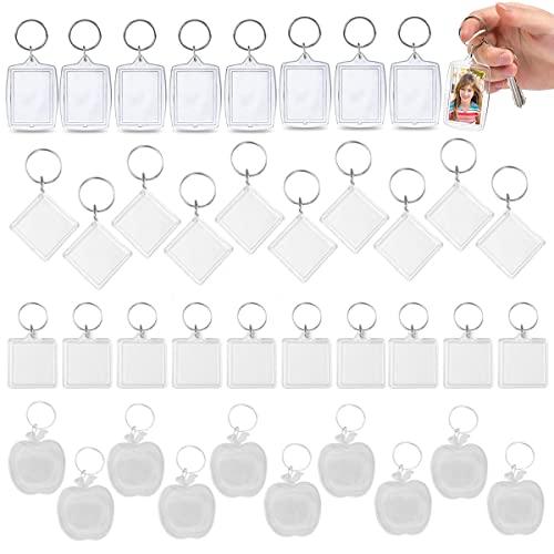 Counius 40 Pièces Porte-Clés Photo en Acrylique Cadre Photo Vierge Transparent personnalisé Pendentif Réutilisation Hommes et Femmes Avec Porte-clés-Octogone,rectangle flèche,Amour,ovalet Cover