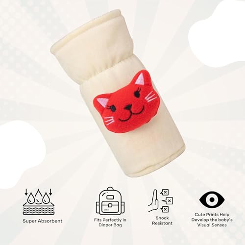 Image of Soft Plush Stretchable Baby Feeding Bottle Cover Easy to Hold Strap with Cute Animated Cartoon| Suitable for 60-125 Ml Feeding Bottle (Cream-Yellow)