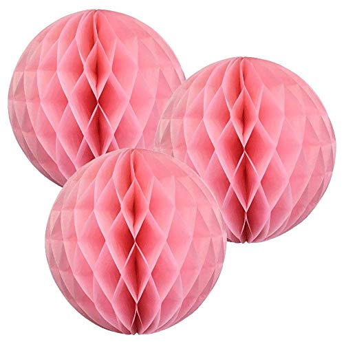 Pack of 3 Paper Honeycomb Balls for Party Decorations Wedding Birthday Christmas Parties (Baby Pink, 4" (10 cm))