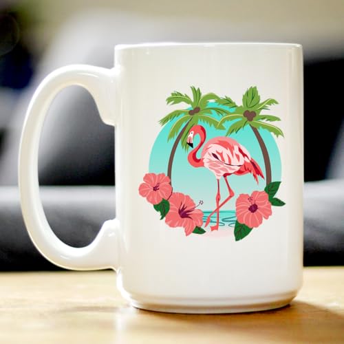 Taza de cerámica blanca con flamenco 15oz miniatura 2