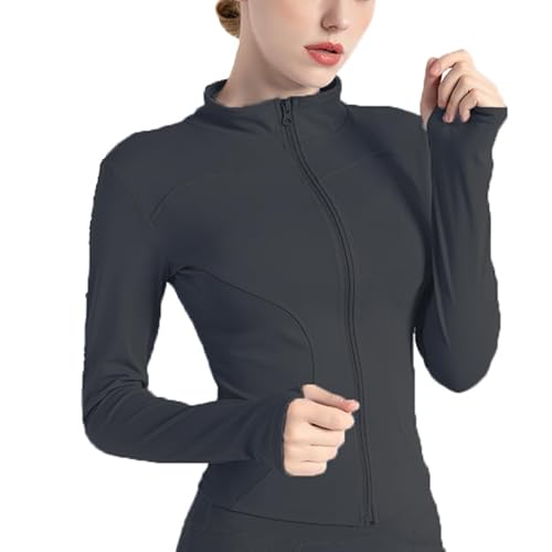 BSLVWG Womens Gym Tops Long Sleeve Sports T-Shirt Ladies Fitness Yoga Tops Running Tee Shirts Full Zip Running Jacket Breathable Activewear with Thumb Holes (UK, Alpha, L, Regular, Regular, Black)