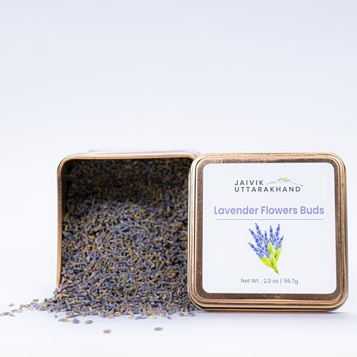 Image of Jaivik Uttarakhand - Lavender Buds Loose Leaf Tea (226.8 g), Whole Dried Flower, Caffeine-Free, Rich in Antioxidant, Pack of 4 Tin Box