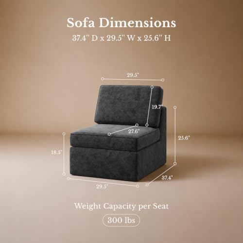 Image of Maywish Sectional Boneless Couch for Living Room, Armless Module, Dark Gray