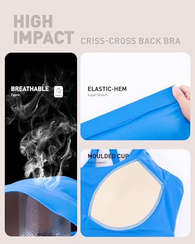 Image of RUNNING GIRL High Impact Sports Bras for Women - Scoop Neck Strappy Sports Bra High Support Moulded Cup Workout Bra