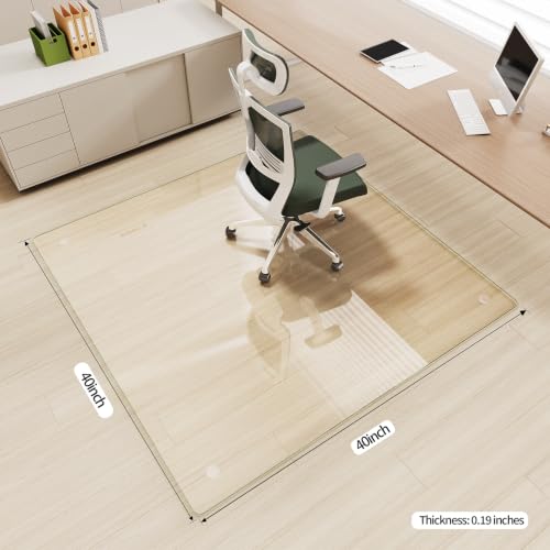 Image of [Tempered Glass] 40 inch x 40 inch Glass Office Chair Mat for Carpet