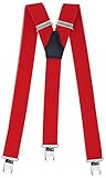 Sehr Flexibel und Elastisch Hochwertige Hosenträger in Trendigen Uni Rot mit Extra Starken Clips,Rot,One Size