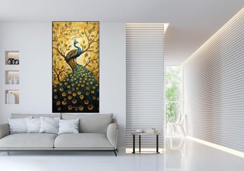 Peinture diamant paon géante pour illuminer le salon activité détente en famille