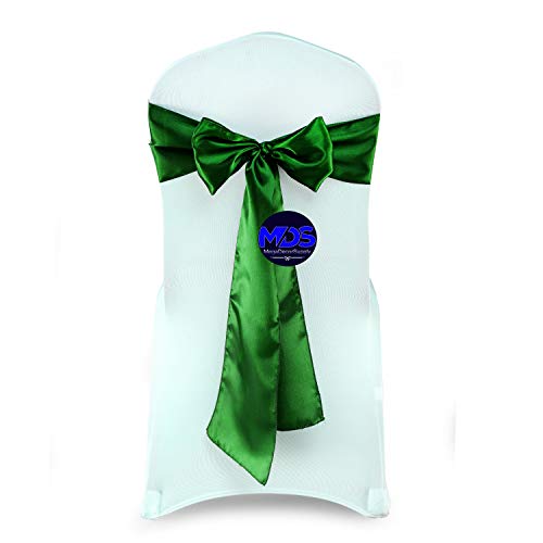 mds Pack of 50 Satin Chair Sashes Bow sash for Wedding and Events Supplies Party Decoration Chair Cover sash -Green
