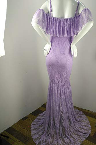 Myrisam Women Maternity Lace Mermaid Gown Off Shoulder Ruffle Slim Fitted Photo Shoot Wedding Party Prom Baby Shower Dress Lavender Xl #TOP4