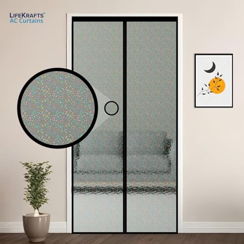 Image of LifeKrafts Customizable Magnetic AC Curtain|Thermal Screen|Insulated|Translucent Glitter Pattern|Insect & Pest Control|Privacy Screen, Dust, Pollen & Pollution Control Screen (Upto Maximum 240x150cm)
