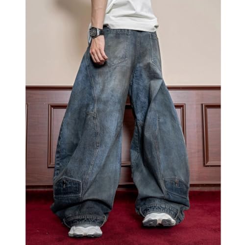 Mens Jeans Wide Leg Baggy Loose Fit Y2K Streetwear Hip Hop Barrel Jeans Denim Pants3