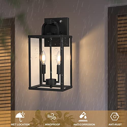 Partphoner Large Outdoor Light Fixutre 2-Light, Dusk To Dawn Outdoor Lighting Farmhouse Front Porch Light Exterior Wall Lantern Sconce With Clear Glass For Entryway Doorway House Garage #TOP3