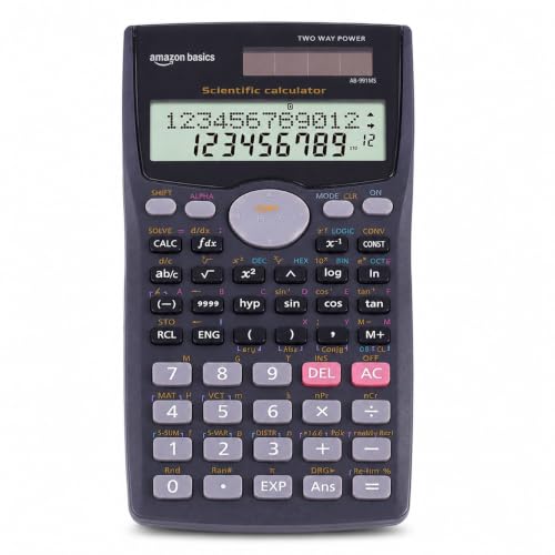 Image of Amazon Basics Scientific Calculator (AB-991MS) | 401 Functions | 2-Line LCD Display | Matrix & Vector Calculations | Solar & Battery Powered | 10+2 Digit Display | Sliding Protective Cover | Black